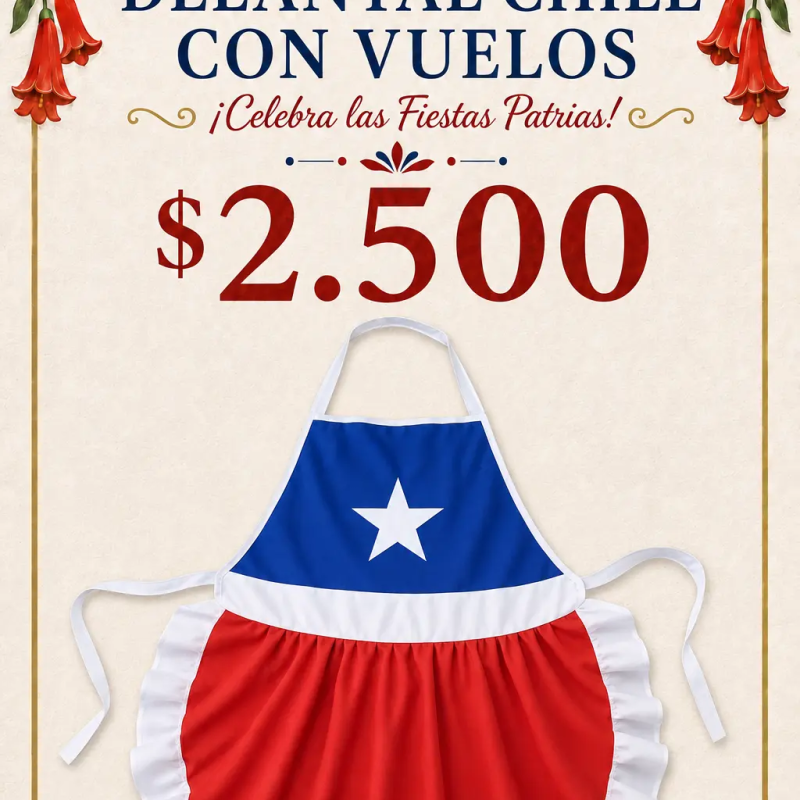 Delantal Chile con vuelos para Fiestas Patrias