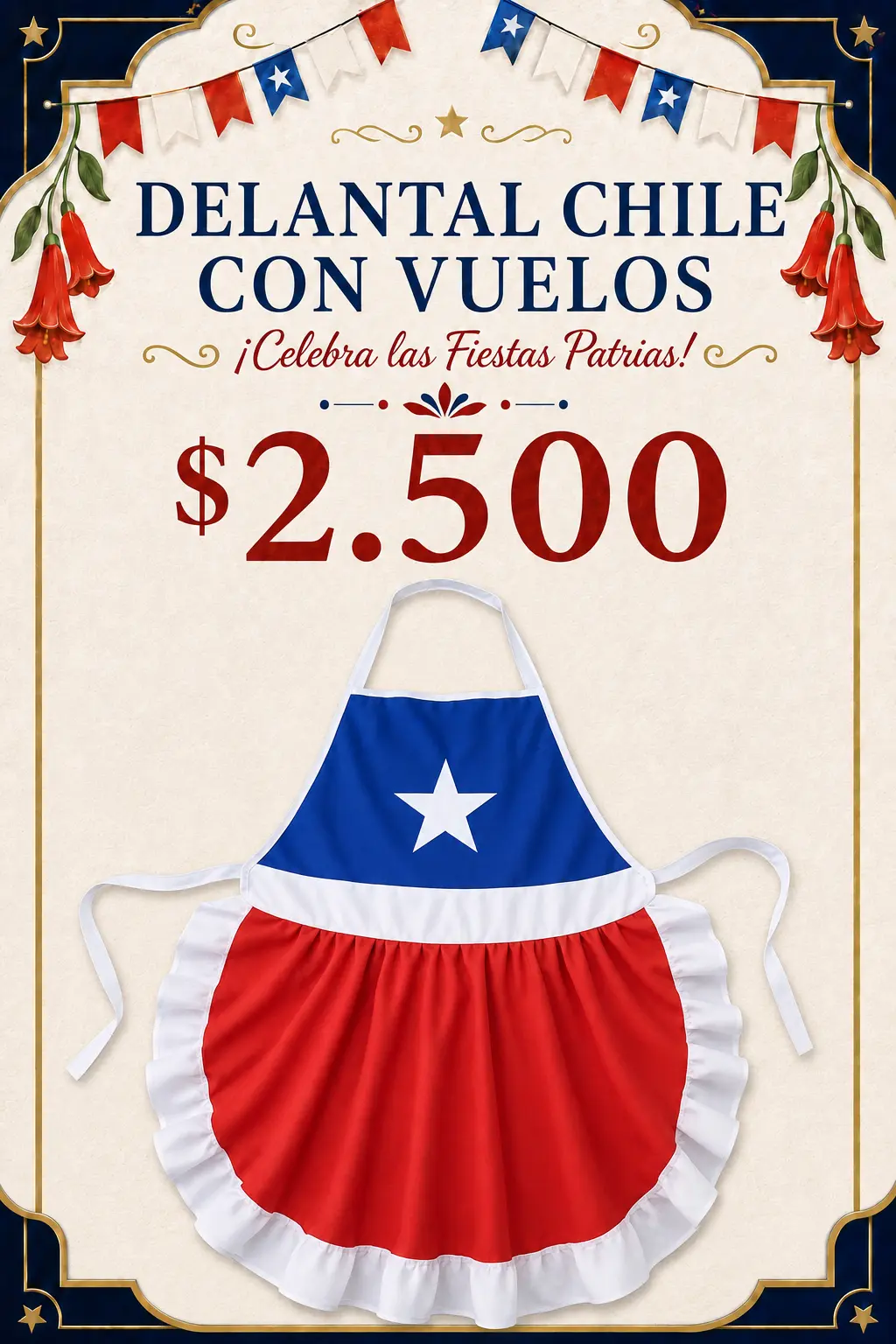 Delantal Chile con vuelos para Fiestas Patrias